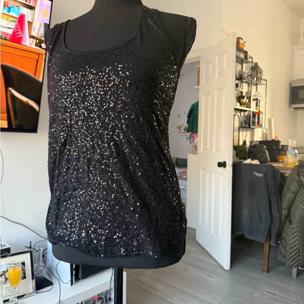 New York & Company Black Sparkle Tank Top
